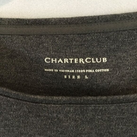 Charter Club Long Sleeve Cotton Tee Crew Neck Pullover Women's Large Gray Boxy - Picture 5 of 7
